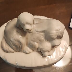 Adorable Sheepdogs And Puppies,J. E. Caldwell Vtg Puppies - Cream Gray Sheepdogs